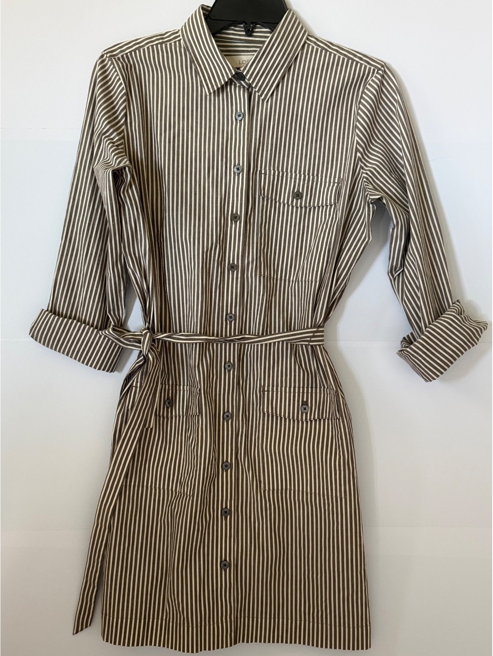 LOFT Striped Cotton Spandex Shirt Dress with Belt Size 2